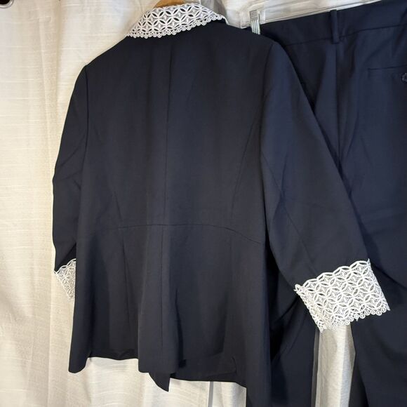 NWT Eloquii Blue Blazer Suit white Lace Jacket Career Business Travel   Size 18 - Picture 8 of 11